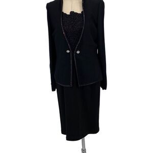 EL Ana Women's Midi Stretch Knit Mesh Lace Inset Lined‎ Dress Sleeveless Black L